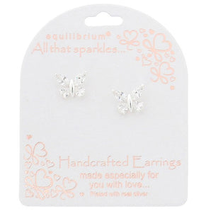'All That Sparkles' Pretty Butterfly Silver Plated Stud Earrings