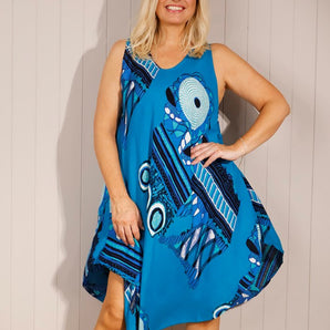 Abstract Scoop Dress - Turquoise