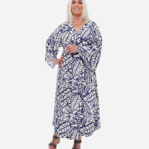 Dreams - Distressed Leaf Festival Dress - White/Navy