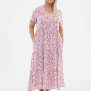 Dreams - Mini Distressed Geo Tiered Dress - Rose Pink S/M