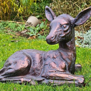 Young Fawn Laying Cast Aluminium Garden Sculpture