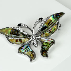 Indulgence - Rhodium Abalone Butterfly Crystal Brooch