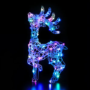 Noma - 66cm Colour Changeable White Rattan Tatton Standing Deer - 80 LEDs