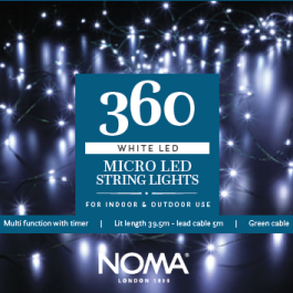 Noma - 360 White Micro String Lights With Green Cable