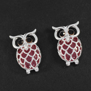 Moonstone Owl Silver Plated Stud Earrings