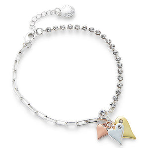 Luxe Tag Three Tone Triple Heart Bracelet