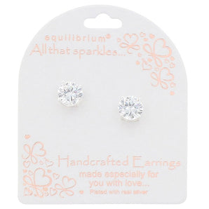 'All That Sparkles' Round Solitaire Silver Plated Stud Earrings
