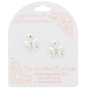 'All That Sparkles' Pretty Bow Silver Plated Dangly Earrings