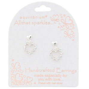 'All That Sparkles' Sparkle Heart Silver Plated Dangly Earrings