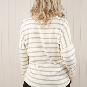 Woollen Striped V-Neck Long Sleeved - Grey