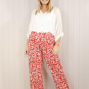 Flower Burst Trouser - Red