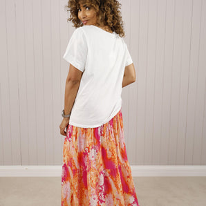 Shirred Waist Tiered Paisley Skirt/Dress - Fuchsia