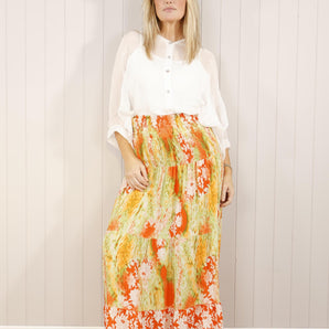 Shirred Waist Tiered Paisley Skirt/Dress - Orange