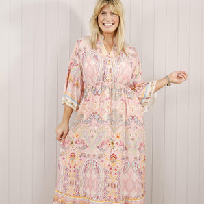 Paisley Button Dress - Light Pink
