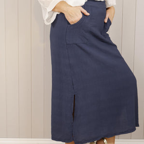 Pocket Split Side Skirt - Navy