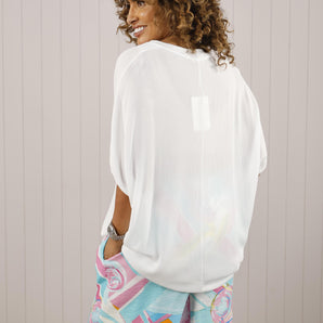 V-Neck Crinkled Top - White