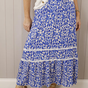 Flower Burst Lace Skirt - Royal Blue