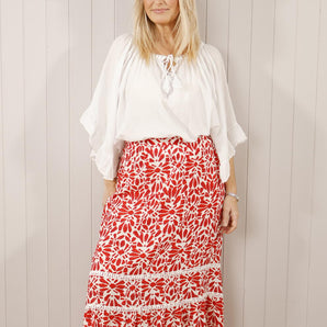 Flower Burst Lace Skirt - Red