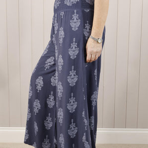 Shirred Waist Paisley Mono Palazzo's - Navy