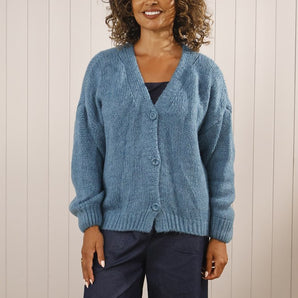 Chunky Knit Button Front Cardigan - Teal