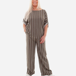 Linen - Pinstripe Dolman Top - Khaki