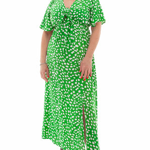 Splodgy Spot Tie Front Maxi Dress - Kiwi Green