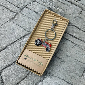 Red Enamel Tractor Keyring