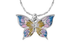 Indulgence - Rhodium Green Blue Pink Butterfly Necklace