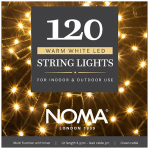 Noma - 120 Warm White Multifunction String Lights With Green Cable