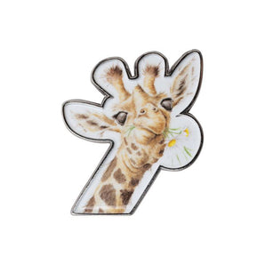 Giraffe Pin Badge - Flowers