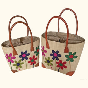 Flower Stem Tote Bags Small - Natural