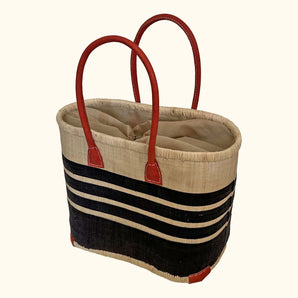 Small Porto Stripe Basket Bag - Black